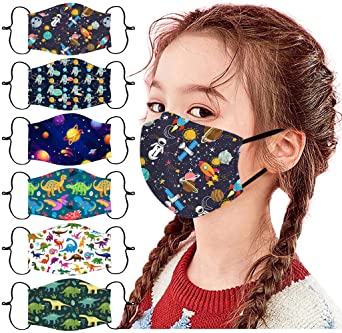 Kids Face Mask, 5/6 Pcs Childrens Washable Reusable Cloth Face Mask Dust Protection with Adjustable Earloop for Boys Girls