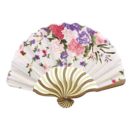 Hand Fan - TOOGOO(R) Bamboo Flower Printed Japanese Style Foldable Hand Held Fan Gift Decor