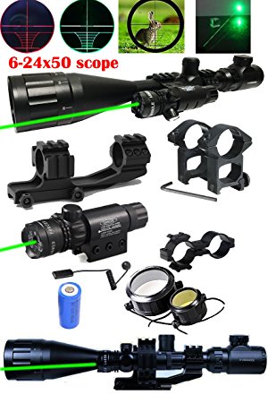 Ledsniper® 2 In1 6-24x50 Hunting Rifle Scope Mil-dot Illuminated Snipe Scope & Tactical green Laser Sight
