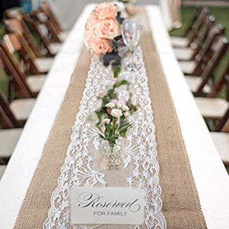 Burlap Lace Table Runner for Weddings 12X108 Hessian Rustic Jute Country Thanksgiving Christmas Baby Party Decoration Table Decor