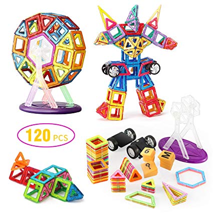 Magnetic Blocks, 120 Pcs Magnetic Building Blocks with Wheels, Magnet Tiles Toys for Kids, Upgrade Quality Instruction Booklet and Storage Bag Included