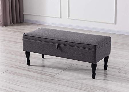 Vesgantti 41" Ottoman, Upholstered Bedroom Bench with Storage Space for Bedding - Window Seat Toy Box Foot Stool, Grey