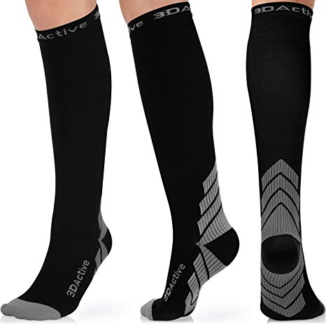 3DActive Compression Socks for Men & Women (20-30mmHg) Best Graduated Socks for Running, Nurses, Shin Splints, Travel & Pregnancy. Improve Stamina, Circulation & Recovery(1 Pair) Black & Grey, S/M