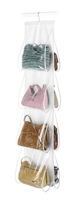 Zober White Hanging Closet Handbag Holder 8 Pocket Organizer | Purse Storage, Clear