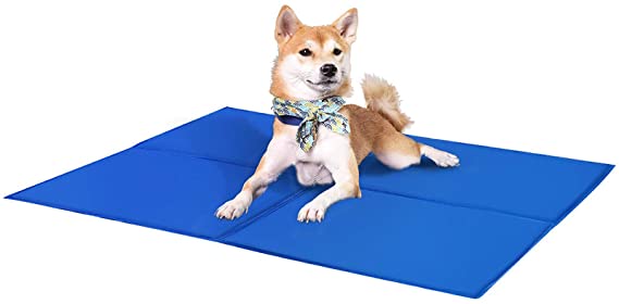 Premium Pet Dog Self Cooling Mat Pad for Kennels, Crates and Beds, Ideal for Home and Travel, Blue (Large)