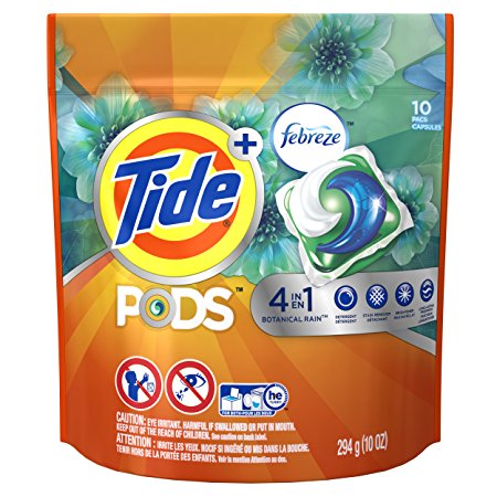 Tide Pods Plus Febreze Laundry Detergent Packs, Botanical Rain, 10 Pcs