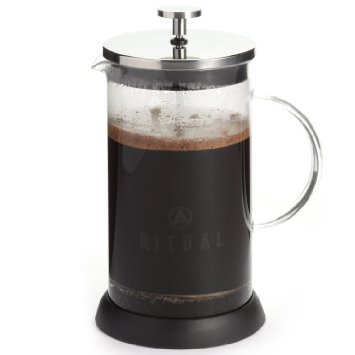 French Press 36 Ounce Coffeemaker by Ritual with Thick Professional Grade All Glass Body and Handle, Zinc Lid, and Silicone Heat Resistant Base