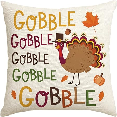 AVOIN Thanksgiving Gobble Gobble Turkey Throw Pillow Cover, 18 x 18 Inch Fall Holiday Cushion Case Decoration for Sofa Couch