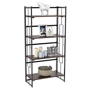 Yaheetech Folding Ladder Bookshelf Rack, Vintage 4-Tier Foldable Bookcase Metal Frame Book Storage Holder Shelf