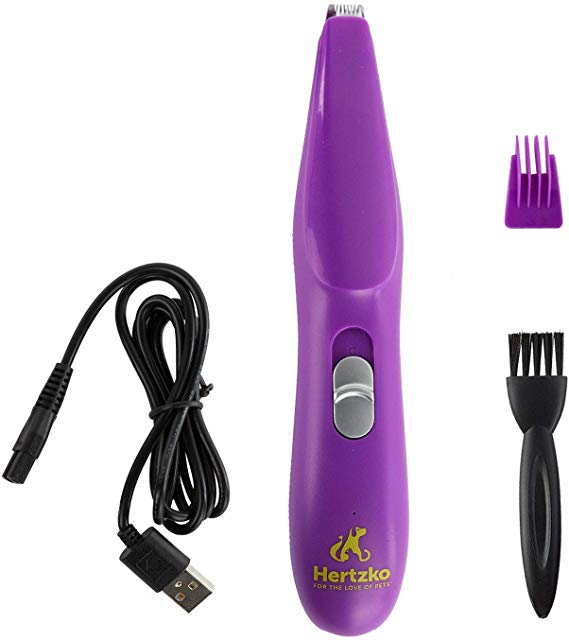 Hertzko Pet Hair Trimmer Dog Clipper - Grooming Shaver for Hair around Face Paw Eyes & Ears of Dogs Cats & Small Animals - Low Vibration Noise - 2-level speed - Cordless Rechargeable Includes USB Wire