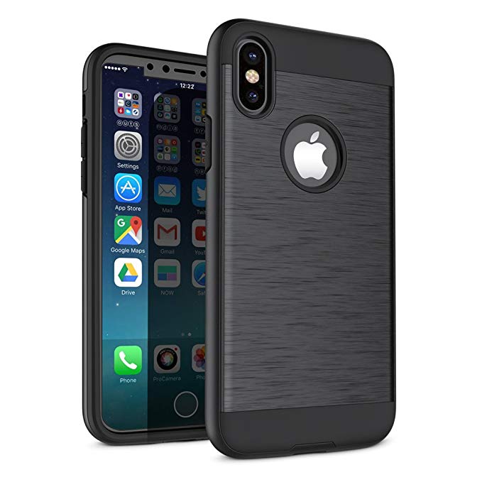 iPhone X Case, A-Maker [Shock-proof] Full Protective Anti-Scratch Resistant of Heavy Duty High Impact Dual Layer Rugged Case for Apple iPhone X - Black