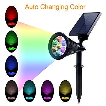 Solar Lights , Spotlights Color-changing 7 LED Solar Powered 2-in-1 Adjustable Outdoor Waterproof Landscape In-Ground / Wall Light Auto On / Off for Yard Garden Lawn - The 4th Gen (1 pack)