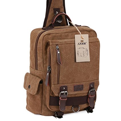 S-ZONE One Strap Sling Canvas Cross Body 13-inch Laptop Messenger Bag Shoulder Backpack