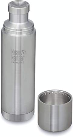 Klean Kanteen TKPro Stainless Steel Double Wall Insulated Water Bottle with Stainless Steel Cup and Cap, 1.0-Liter, Brushed Stainless