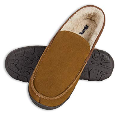 Chaps Men's Slipper House Shoe Moccasin Memory Foam Suede Indoor Outdoor Nonslip Sole Construction