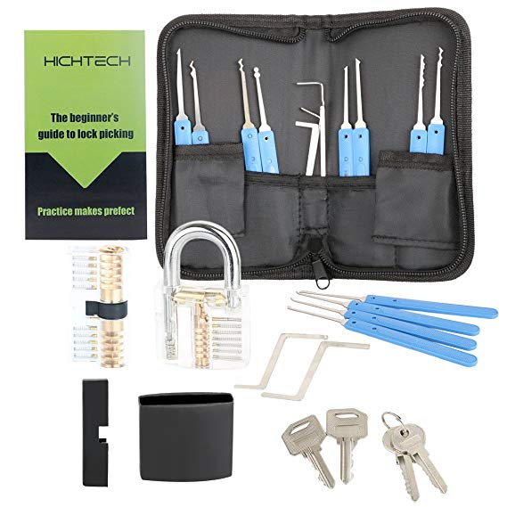 Lock Pick Set, 2 Clear Practice Training Locks with 17-Piece Lock Picking Tools for Lockpicking, Extractor Tool for Beginner and Pro Locksmiths