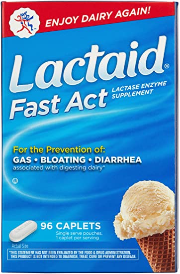 Lactaid Fast Act Lactose Intolerance Relief Caplets with Lactase Enzyme, 96 Travel Packs of 1-ct, 96 Count