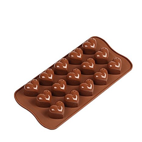 Smaier Silicone Chocolate Molds Candy Mold & Ice Cube DIY Baking Trays Heart Shaped Jelly Pan 15-Cavity(1 PCS)