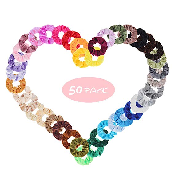 Hair Scrunchies Set 50 Pcs Xpassion Colorful Elastic Hair Bands Ponytail Holder Hair Ties Ropes Hair Ring Velvet Scrunchie Hair Accessories for Women or Girls