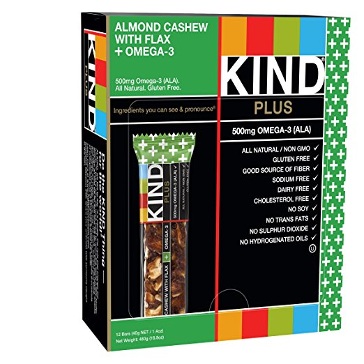 KIND Bars, Almond Cashew   Omega-3, Gluten Free, 1.4 Ounce Bars, 12 Count
