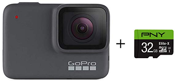 GoPro HERO7 Silver   PNY Elite-X 32GB microSDHC Card Adapter-UHS-I, U3 - Waterproof Digital Action Camera with Touch Screen 4K HD Video 10MP Photos Live Streaming Stabilization