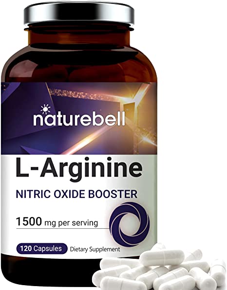 L-Arginine Supplement 1500mg, 120 Capsules, Nitric Oxide Supplement for Energy, Muscle Growth, Vascularity and Stamina, No GMOs