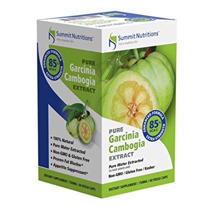 85 % HCA Complex Pure Garcinia Cambogia Appetite Suppressant Supplement for Fast Weight Loss & Fat Burning + Maximum Strength - Easily Absorbed 750mg/60 Capsules – Gelatin Free, Water Processed Veggie Caps Extracts –No Binders, or Harsh Solvent