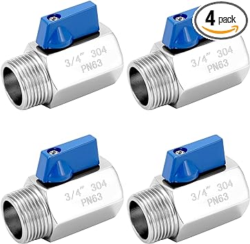 QWORK Mini Ball Valve, 4 Pack 3/4" NPT Thread Female and Male 304 Stainless Steel Shut-Off Valves