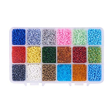 Pandahall Elite 1 Box 18 Color 8/0 Glass Seed Beads 3mm About 9000 Pieces Assorted in Storage Box