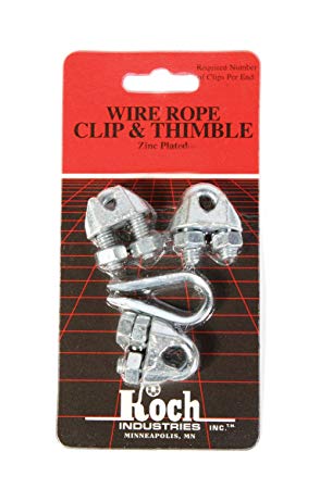 Koch Industries 143161 Wire Rope Clip and Thimble Pack with 3-Clips, 3/16-Inch, Zinc