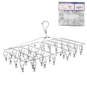 Rosefray Laundry Clothesline Hanging Rack for drying, Sturdy 44 Clips,Handy Cloth Drying Hanger, Great to Hang in a Closet, on a Shower Rod, and Outside on a Patio or Deck