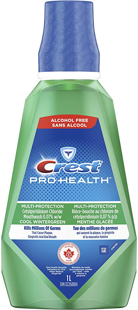 Crest Pro-Health Multi-Protection Alcohol Free Mouthwash, Cool Wintergreen, 1 L