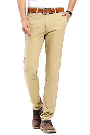 INFLATION Men's Stretchy Slim Fit Casual Pants,100% Cotton Flat Front Trousers Dress Pants For Men