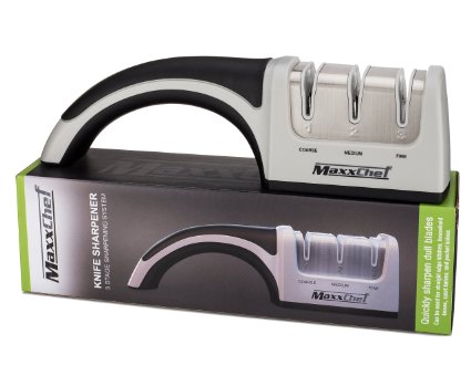 Maxxchef Knife Sharpener with 3 Stage Sharpening Wheel System to Sharpen Dull Knives