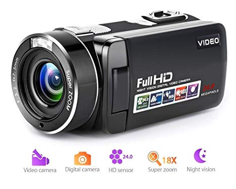 Digital Video Camera Camcorder SEREE Full HD 1080p Vlog Camera 24.0MP 18x Digital Zoom 3.0” Rotation Screen Night Vision Camcorders