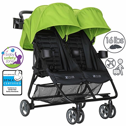 ZOE XL2 BEST Double Xtra Lightweight Twin Travel & Everyday Umbrella Stroller System (Lime Green)