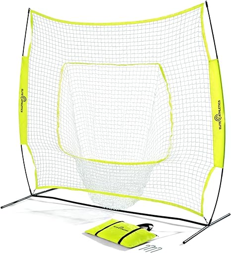 Elite Athletics Baseball & Softball Net for Batting and Pitching with Bow Frame, Carry Case and Strike Zone
