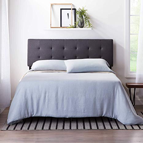 LUCID Square Tufted Mid Rise Adjustable Height Headboard, Twin, Charcoal