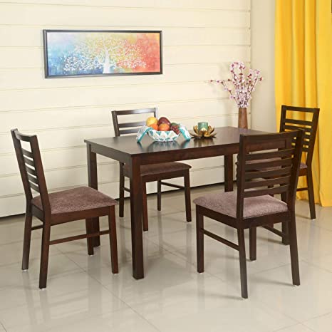@home By Nilkamal Gem 4 Seater Solid Wood Dining Set With Chairs in Cappucino Finish For Kitchen & Dining Room - Brown