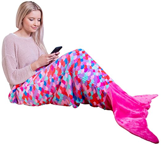 PixieCrush Mermaid Tail Blanket For Teenagers/Adults & Kids Thick, Plush Super Comfy Fleece Snuggle Blanket With Double Stitching, Keep Feet Warm (Large, Pink, Blue, Coral, Purple)