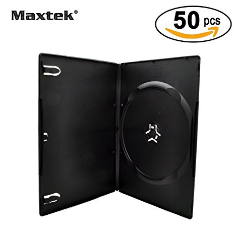 Maxtek 7mm Slim Black Single CD/DVD Case, 50 Pieces Pack.