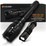 SOLARAY PRO ZX-1XL Professional Series Flashlight Kit - Our Best and Brightest LED Tactical Flashlight Extended Run-time Rechargeable Ultra Bright 5 Modes Zoom Lens and Mini-Pro 1 Zoomable Light