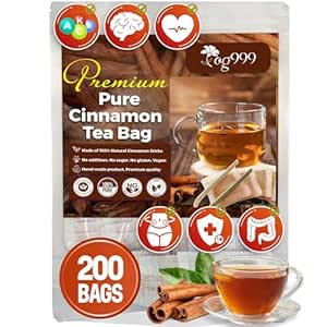 200 Tea Bags - Special Cinnamon Tea, 100% Natural & Pure Ceylon Cinnamon. Cinnamon Herbal Tea. Cinnamon Stick Herbal Spice