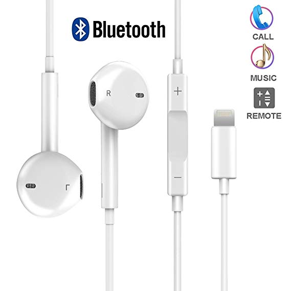 Lightning Earbuds & Headphones, XBRN Lightning iPhone Earphone with Stereo Sound   Built-In Microphone   Volume Control Compactible for Apple iPhone X,7,7 Plus,iPhone 8,8 Plus Earbuds