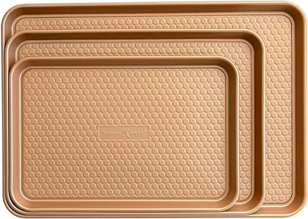 Nordic Ware Honeycomb Embossed Nonstick Baking Sheets, Copper, 3-Pans