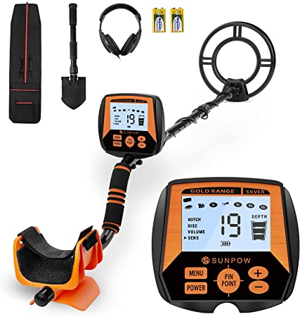 Metal Detector, SUNPOW Professional Metal Detector Kit for Adults, Adjustable Lightweight High Accuracy Detector with LCD Monitor, Pinpoint & Disc & Notch & All Metal 4 Modes, Strong Anti-Interference