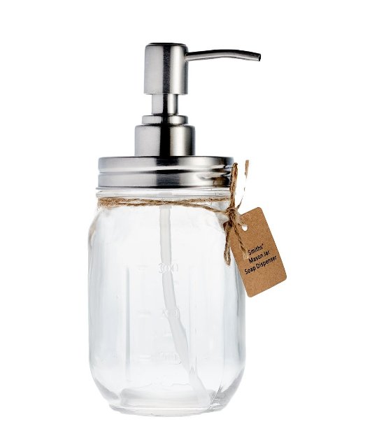 Mason Jar Soap / Liquid Dispenser By Smiths, - 7.25" High, Decorative Glass Soap-dispenser with Duable Material Pump, 210 Stainless Steel Lid and Spout, Perfect Gift for Weddings, Birthdays, Christmas