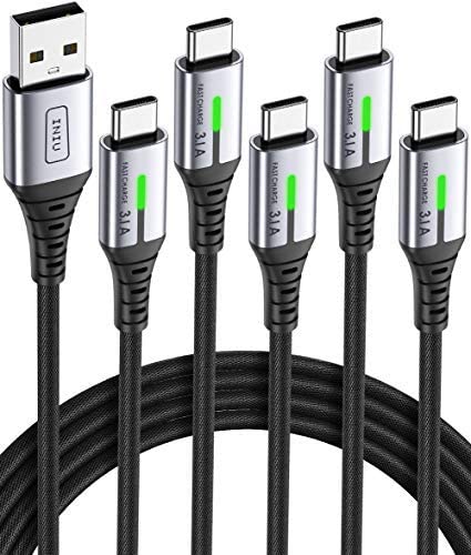 INIU USB C Cable, 3.1A【5 Pack】QC Fast Charging Type C Charger Cable, (1 1 2 2 3m) Zinc Alloy Nylon Braided Data Cord Android Phone Charger for Samsung S20 S10 S9 S8 Xiaomi OnePlus Huawei Google etc.