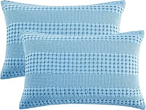 PHF 100% Cotton Waffle Pillowcases King Size, 2 Pack Soft Breathable Skin-Friendly Pillow Sham, Aesthetic Decorative Waffle Weave Pillow Case Covers, 20" X 36", No Filling, Sky Blue