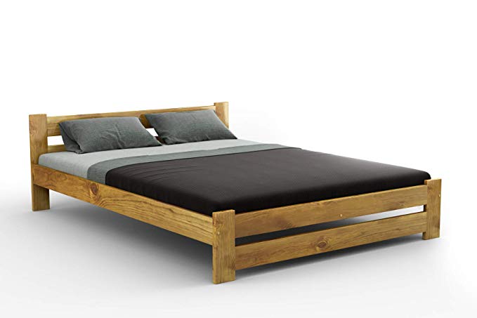 wooden solid pine king size bed frame F6 with slats (5ft, oak)